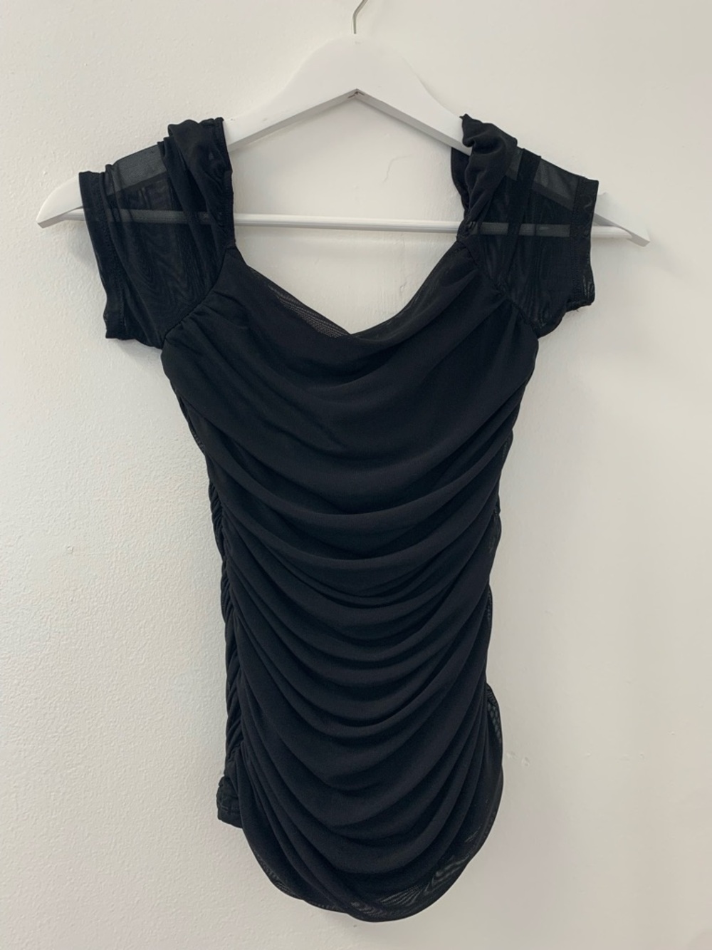 Black Ruched Sheer Shoulder Top
